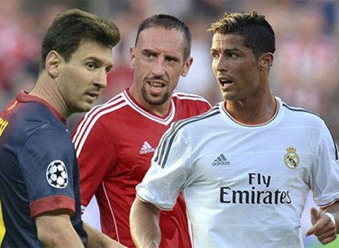 Messi, Ribery và Ronaldo là những ứng cử viên nặng ký cho Quả bóng vàng 2013.